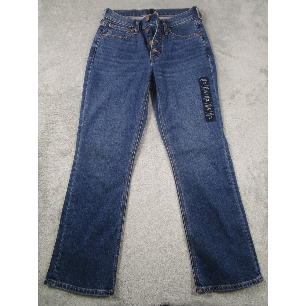J Crew Jeans Womens 24 Blue‎ Mid Rise Flare Cropped Pockets Preppy NWT